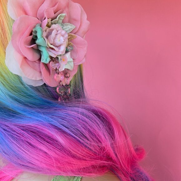 "Pink Shimmer Rose" Handmade Hair Clip - Velvet Rose and Vintage Upcycle Flapper - Picture 11 of 15